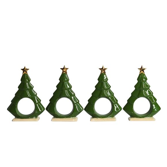 4 Vintage Christmas Tree Ceramic Napkin Rings, Holiday Home and Table Decor - Picture 4 of 9